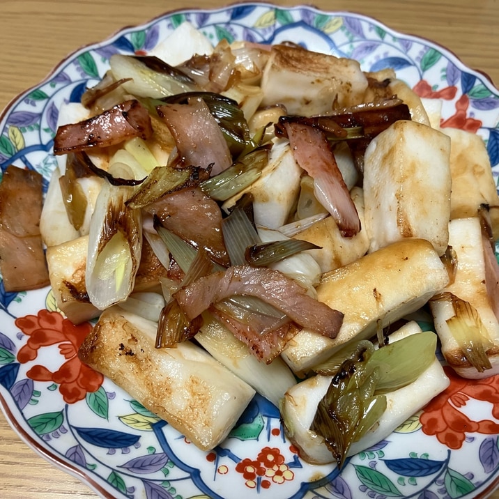 ハンペンとハムと長ネギのバター醤油炒め♡